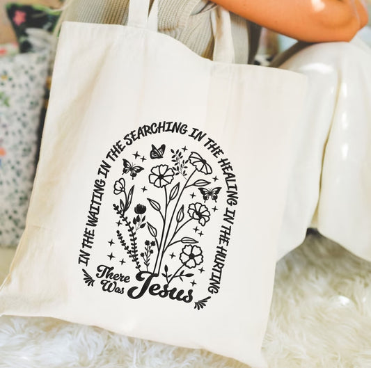 There was Jesus Embroidered Christian Gift Tote Bag