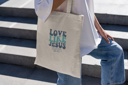 Embroidered Love Like Jesus Christian Verse Tote Bag