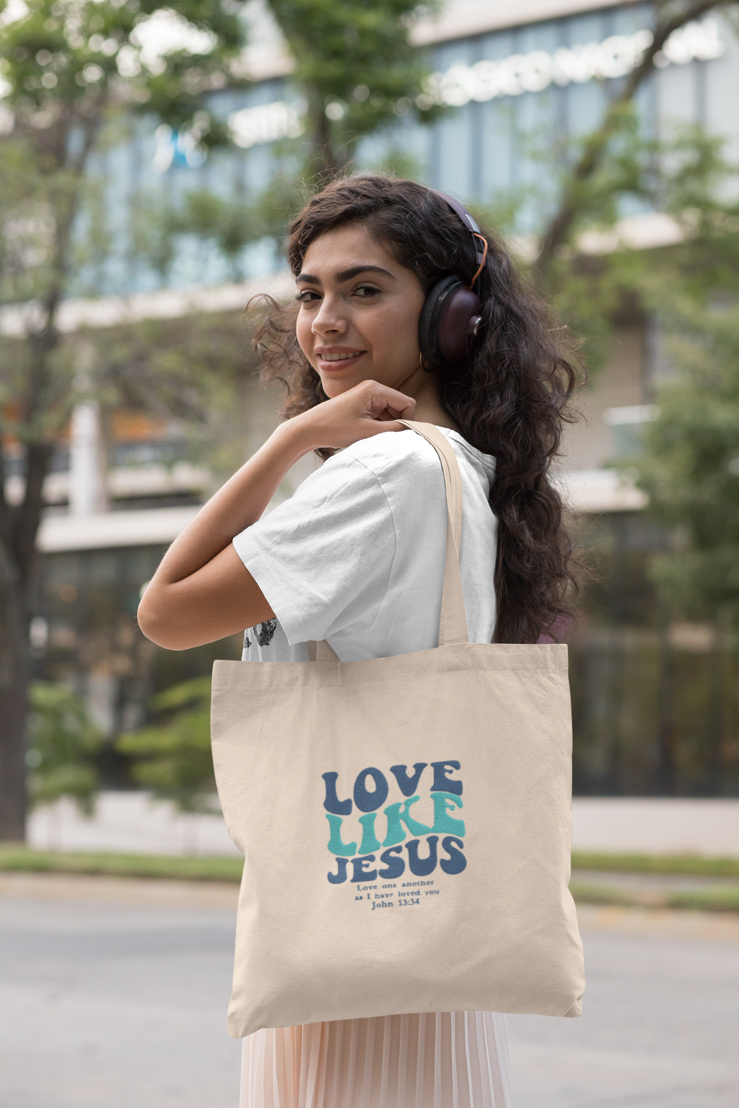 Embroidered Love Like Jesus Christian Verse Tote Bag